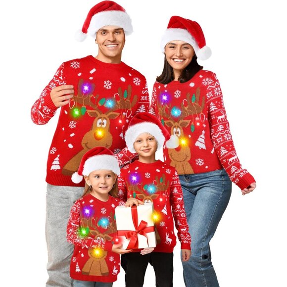 Light-Up Family Ugly Christmas Sweater with Snowman and Hat Holiday Pullover - Picture 1 of 6